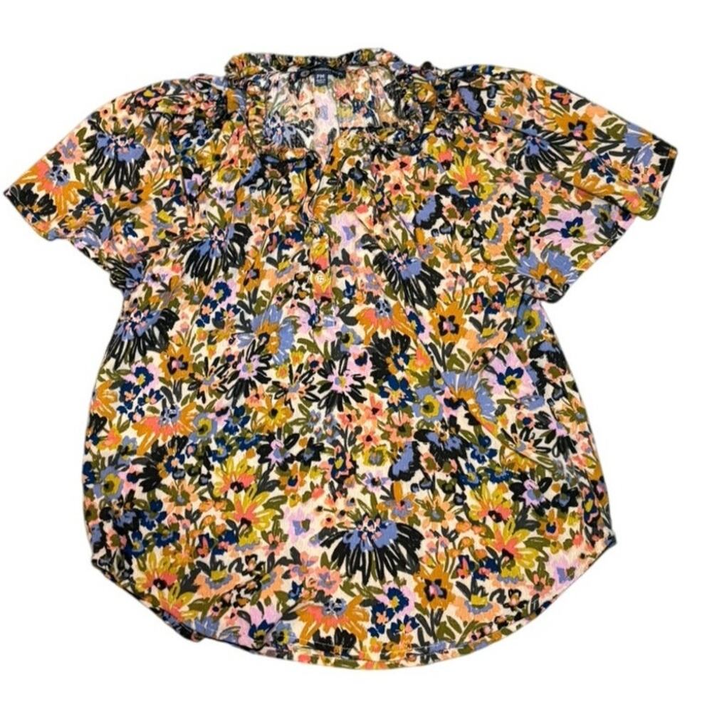Democracy Floral Print Notch Neck Cap Sleeve Blouse Size Petite Medium